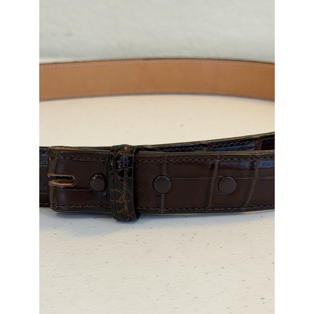 James Reid, Ltd. Alligator Leather Belt / Brown/ Size 34, NO HARDWARE, USA Made